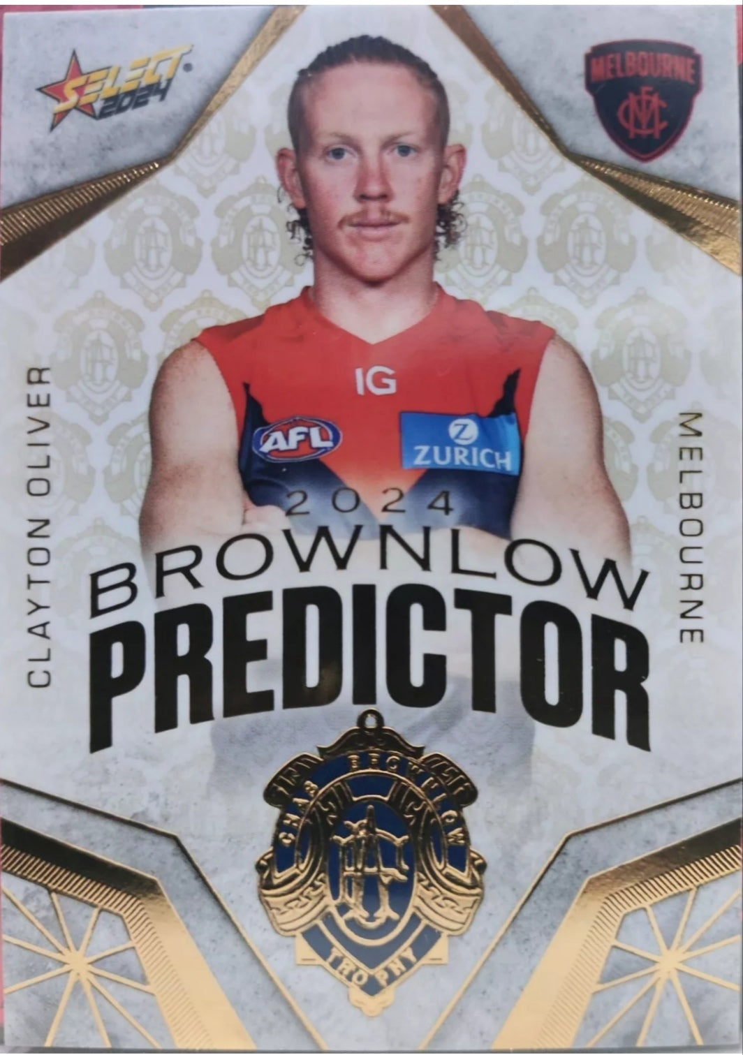 2024 AFL Select Footy Stars GOLD Brownlow Predictor Clayton Oliver S/N #172/315 Melbourne #BPG63