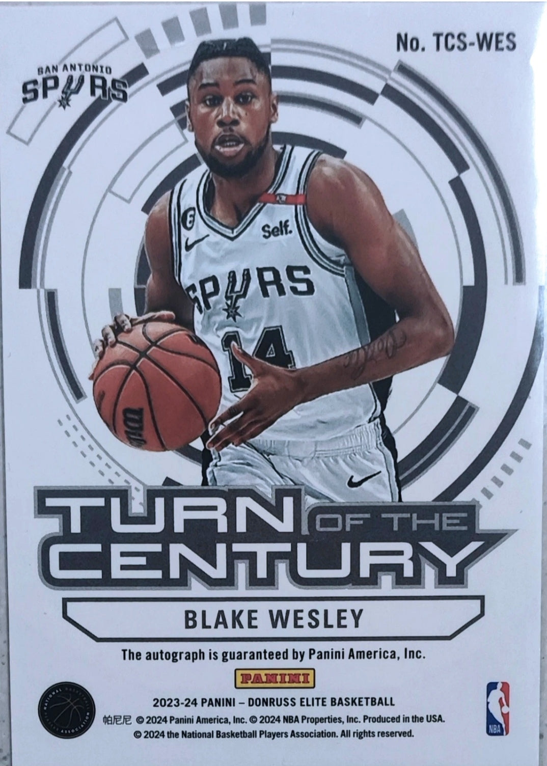 2023-24 NBA Panini Elite Turn of the century Autograph card Blake Wesley Silver #TCS-WES Spurs